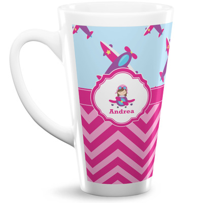 Airplane Theme - for Girls 16 Oz Latte Mug (Personalized)