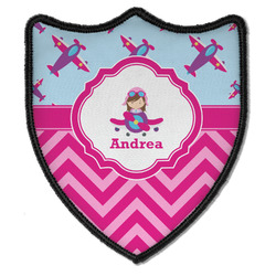 Airplane Theme - for Girls Iron On Shield Patch B w/ Name or Text