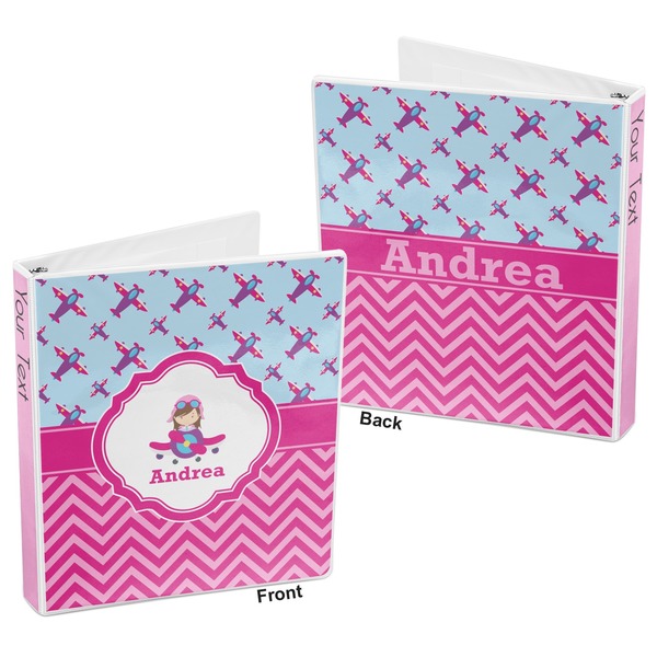 Airplane Theme - for Girls 3-Ring Binder Front and Back