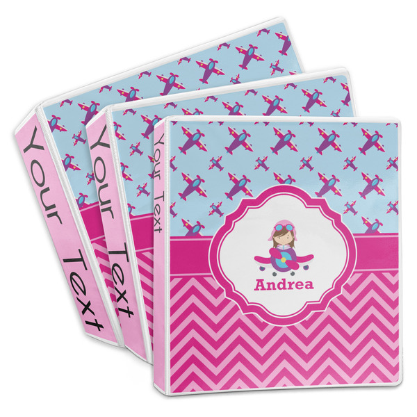 Custom Airplane Theme - for Girls 3-Ring Binder (Personalized)