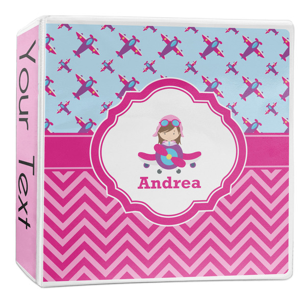 Custom Airplane Theme - for Girls 3-Ring Binder - 2 inch (Personalized)