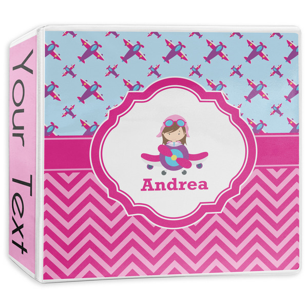 Custom Airplane Theme - for Girls 3-Ring Binder - 3 inch (Personalized)