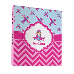 Airplane Theme - for Girls 3 Ring Binder - Full Wrap - 1" (Personalized)