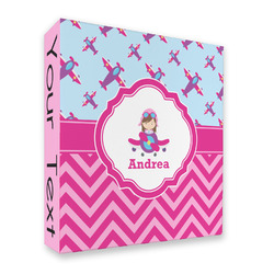 Airplane Theme - for Girls 3 Ring Binder - Full Wrap - 2" (Personalized)