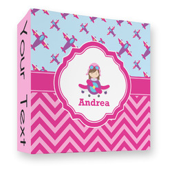 Airplane Theme - for Girls 3 Ring Binder - Full Wrap - 3" (Personalized)