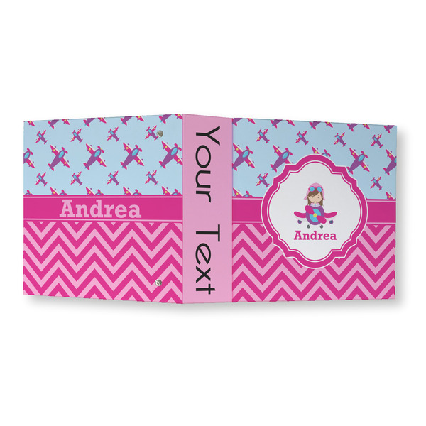 Airplane Theme - for Girls 3 Ring Binders - Full Wrap - 3" - OPEN OUTSIDE