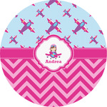 Airplane Theme - for Girls Multipurpose Round Labels - 5" (Personalized)