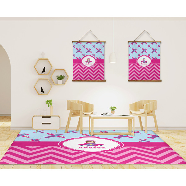 Airplane Theme - for Girls 8'x10' Indoor Area Rugs - IN CONTEXT