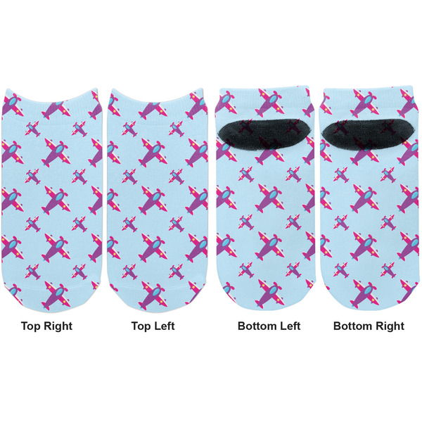 Airplane Theme - for Girls Adult Ankle Socks - Double Pair - Front and Back - Apvl