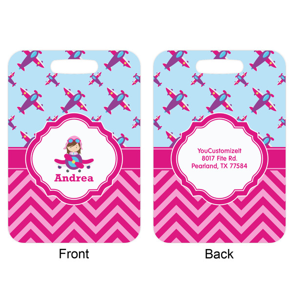 Airplane Theme - for Girls Aluminum Luggage Tag (Front + Back)