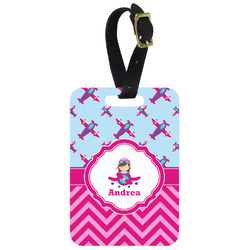 Airplane Theme - for Girls Metal Luggage Tag w/ Name or Text