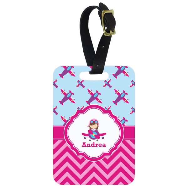 Custom Airplane Theme - for Girls Metal Luggage Tag w/ Name or Text
