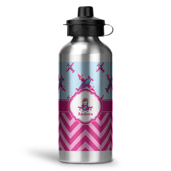 Custom Airplane Theme - for Girls Water Bottle - Aluminum - 20 oz (Personalized)