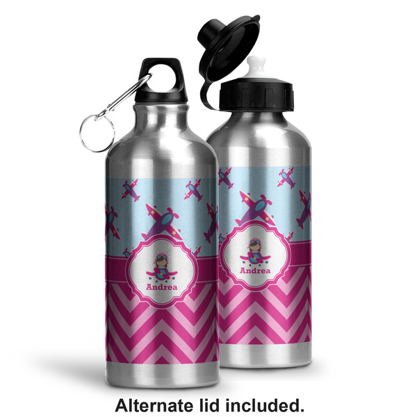 Airplane Theme - for Girls Aluminum Water Bottle - Alternate lid options