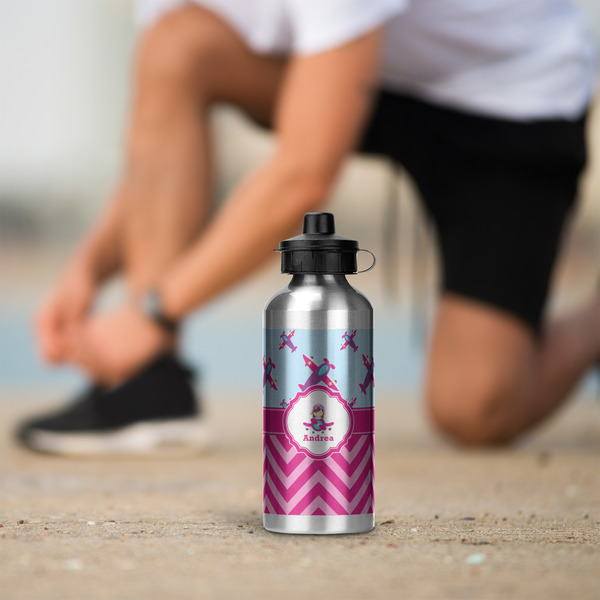 Airplane Theme - for Girls Aluminum Water Bottle - Silver LIFESTYLE