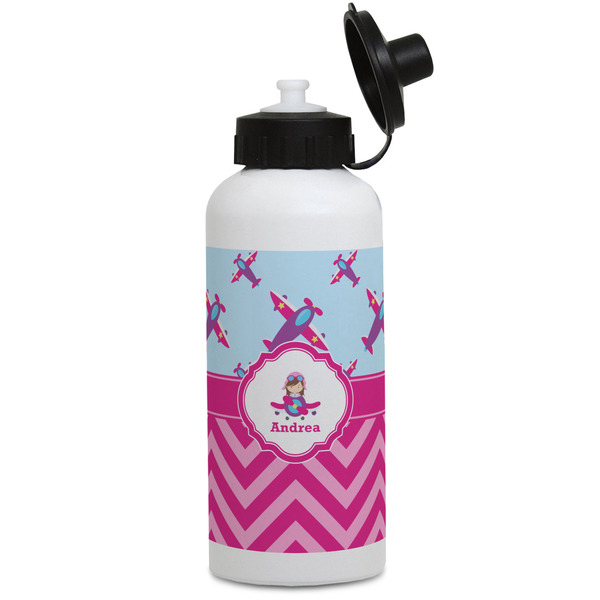 Custom Airplane Theme - for Girls Water Bottles - Aluminum - 20 oz - White (Personalized)