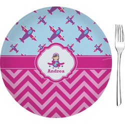 Airplane Theme - for Girls 8" Glass Appetizer / Dessert Plates - Single or Set (Personalized)