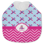 Airplane Theme - for Girls Jersey Knit Baby Bib w/ Name or Text