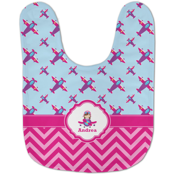 Airplane Theme - for Girls Baby Bib - AFT flat