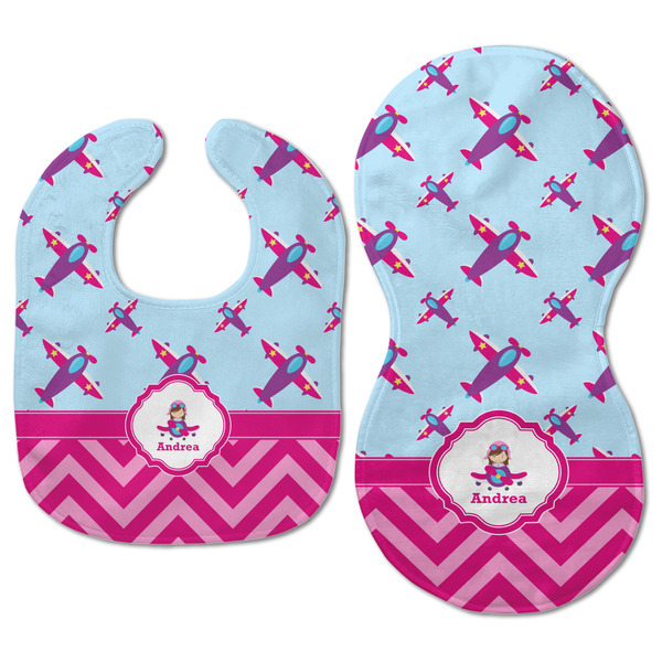 Airplane Theme - for Girls Baby Bib & Burp Set - Approval (new bib & burp)