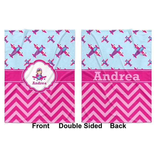 Airplane Theme - for Girls Baby Blanket (Double Sided - Printed Front and Back)