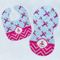 Airplane Theme - for Girls Baby Bib & Burp Set w/ Name or Text