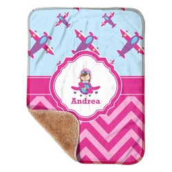Airplane Theme - for Girls Sherpa Baby Blanket - 30" x 40" w/ Name or Text