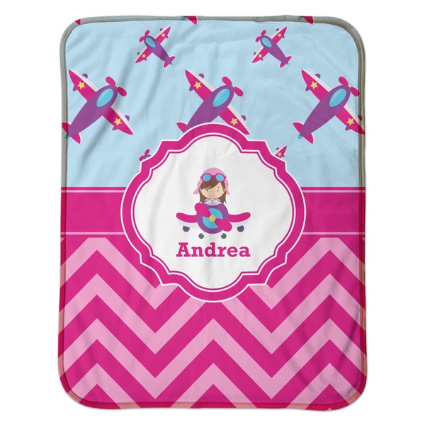 Airplane Theme - for Girls Baby Sherpa Blanket - Flat