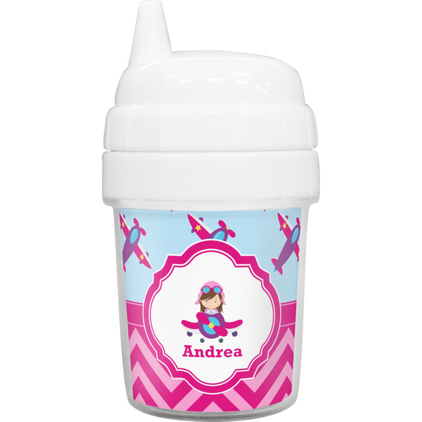 Custom Airplane Theme - for Girls Baby Sippy Cup (Personalized)