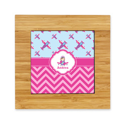 Airplane Theme - for Girls Bamboo Trivet with Ceramic Tile Insert (Personalized)