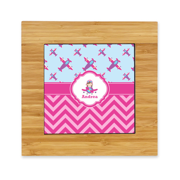 Custom Airplane Theme - for Girls Bamboo Trivet with Ceramic Tile Insert (Personalized)