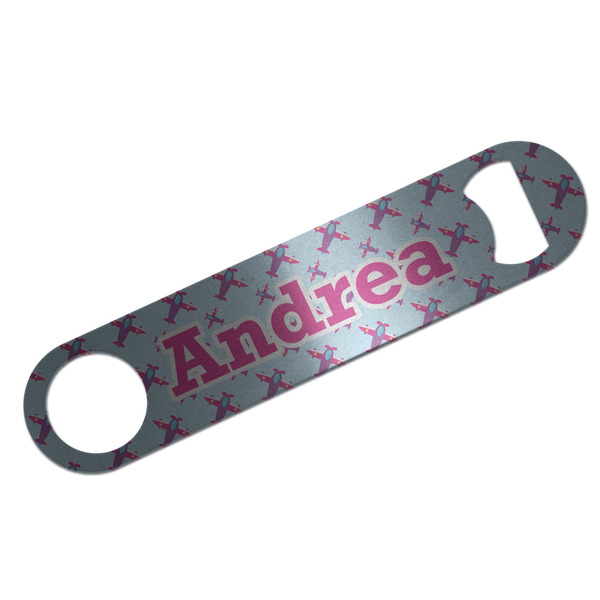 Custom Airplane Theme - for Girls Bar Bottle Opener - Silver w/ Name or Text
