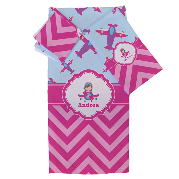 Custom Airplane Theme - for Girls Bath Towel Set - 3 Pcs (Personalized)
