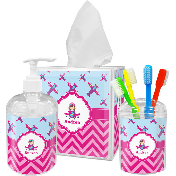 Airplane Theme - for Girls Bathroom Accessories Set (Personalized)