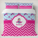 Airplane Theme - for Girls Duvet Cover Set - King (Personalized)