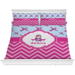 Airplane Theme - for Girls Comforter Set - King (Personalized)