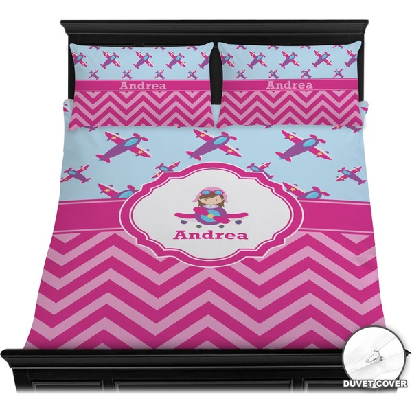 Airplane Theme - for Girls Bedding Set (Queen) - Duvet