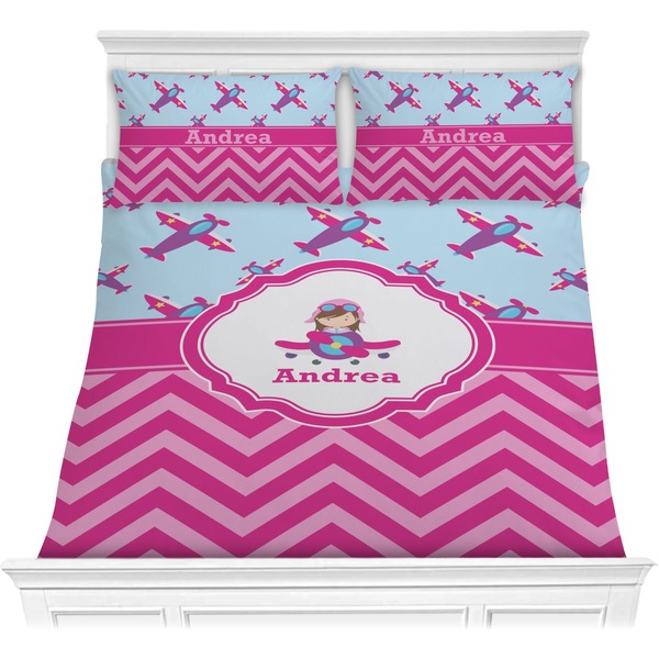 Custom Airplane Theme - for Girls Comforter Set - Full / Queen (Personalized)