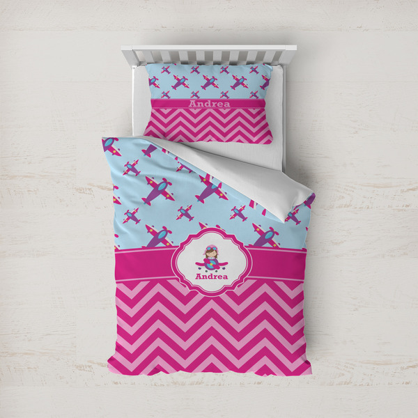 Custom Airplane Theme - for Girls Duvet Cover Set - Twin (Personalized)