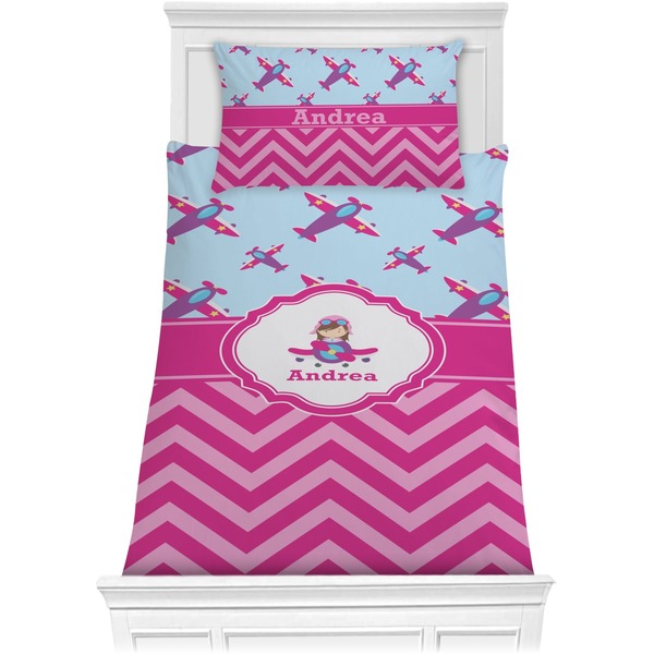 Custom Airplane Theme - for Girls Comforter Set - Twin (Personalized)