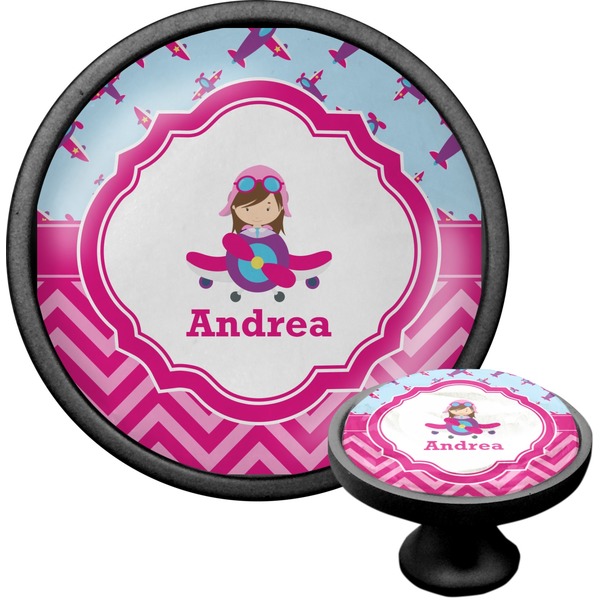 Custom Airplane Theme - for Girls Cabinet Knob (Black) (Personalized)