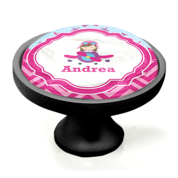 Airplane Theme - for Girls Black Custom Cabinet Knob (Side)