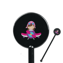 Airplane Theme - for Girls 5.5" Round Plastic Stir Sticks - Black - Single Sided