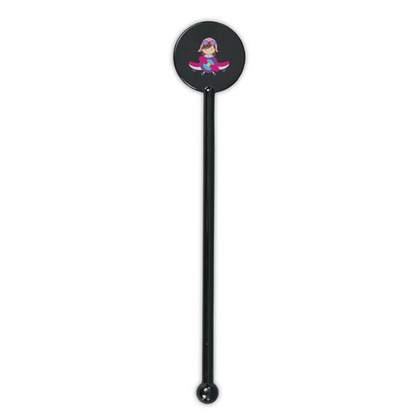 Airplane Theme - for Girls Black Plastic 5.5" Stir Stick - Round - Single Stick