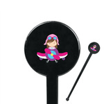 Airplane Theme - for Girls 7" Round Plastic Stir Sticks - Black - Single Sided