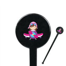 Airplane Theme - for Girls 7" Round Plastic Stir Sticks - Black - Single Sided