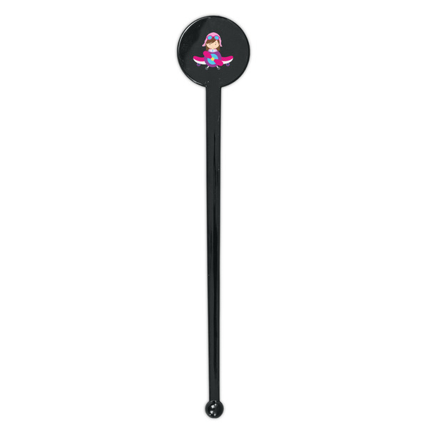 Airplane Theme - for Girls Black Plastic 7" Stir Stick - Round - Single Stick