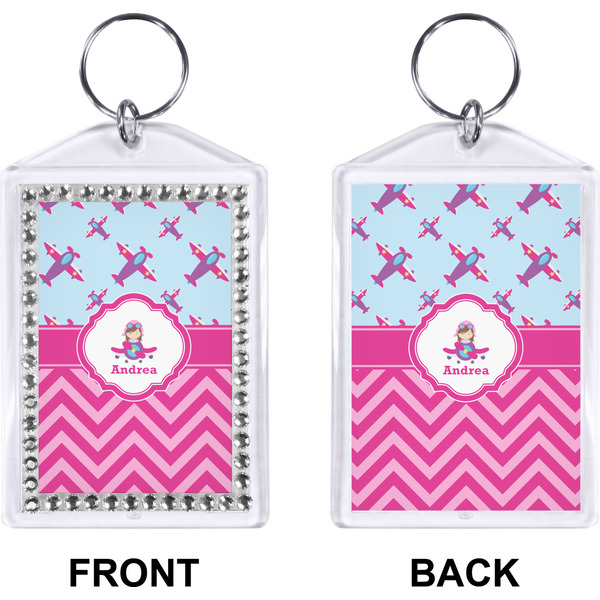 Airplane Theme - for Girls Bling Keychain (Front + Back)