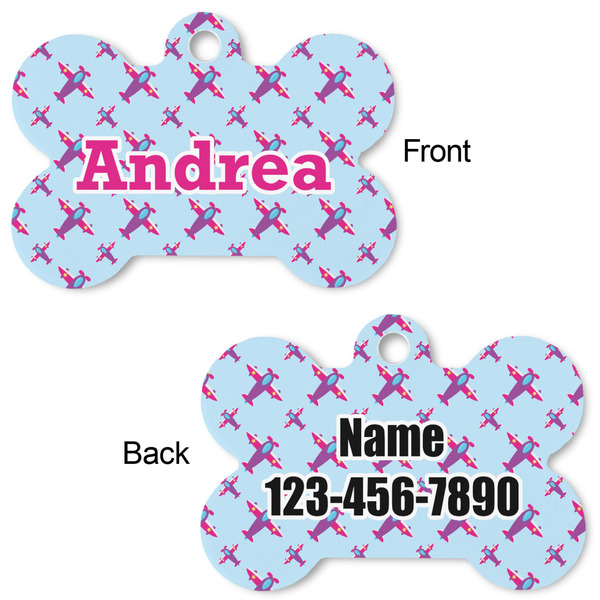 Airplane Theme - for Girls Bone Shaped Dog ID Tag - Large - Approval