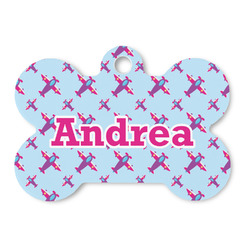 Airplane Theme - for Girls Bone Shaped Dog ID Tag (Personalized)